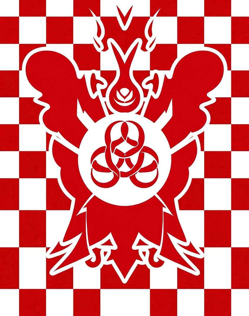 Bold Red Checkerboard Emblem Design Rug