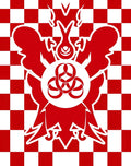 Bold Red Checkerboard Emblem Design Rug