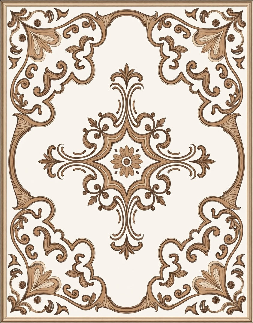 Elegant Brown Scrollwork Floral Accent Rug