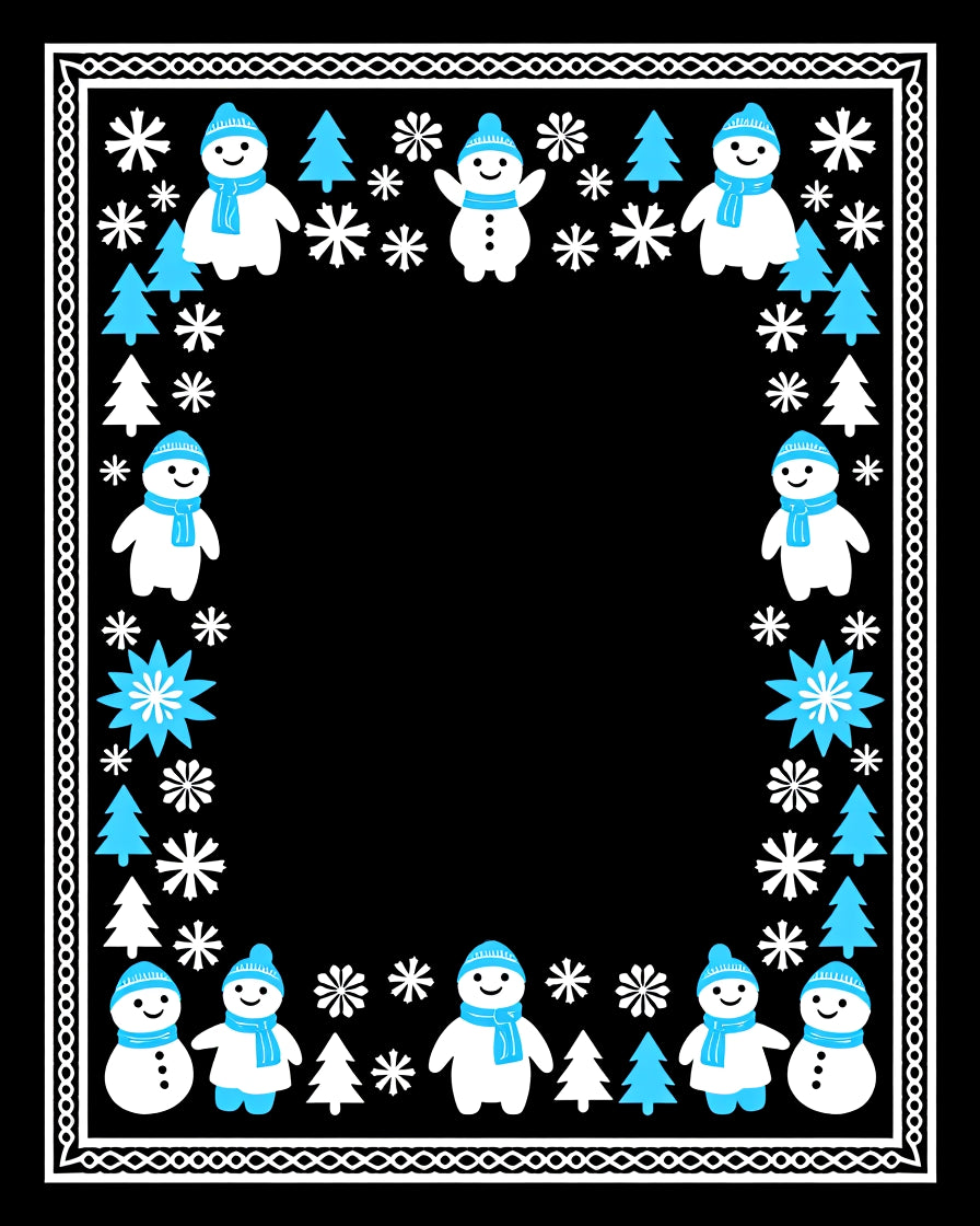 Whimsical Blue Snowman Winter Scene Rug