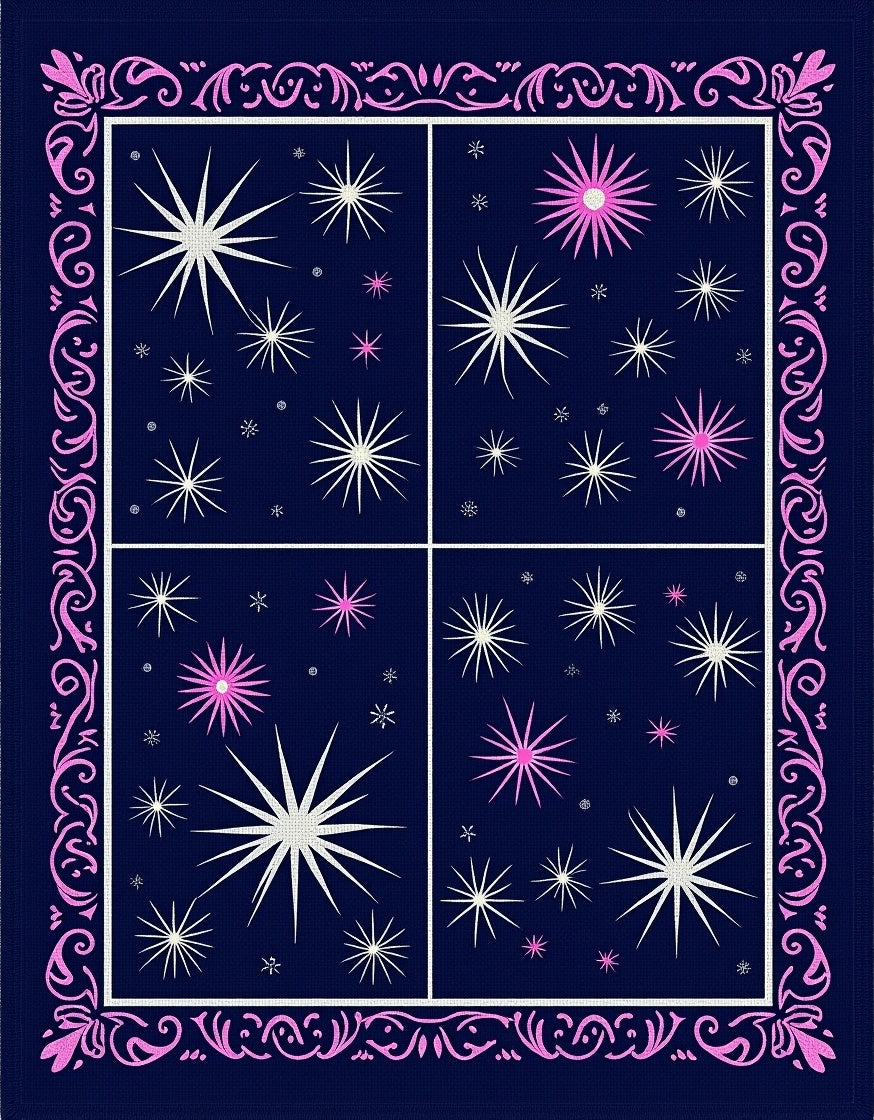 Midnight Blue Pink Starburst Panels Rug