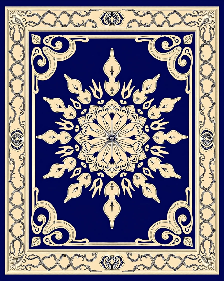 Intricate Floral Medallion Border Design Rug