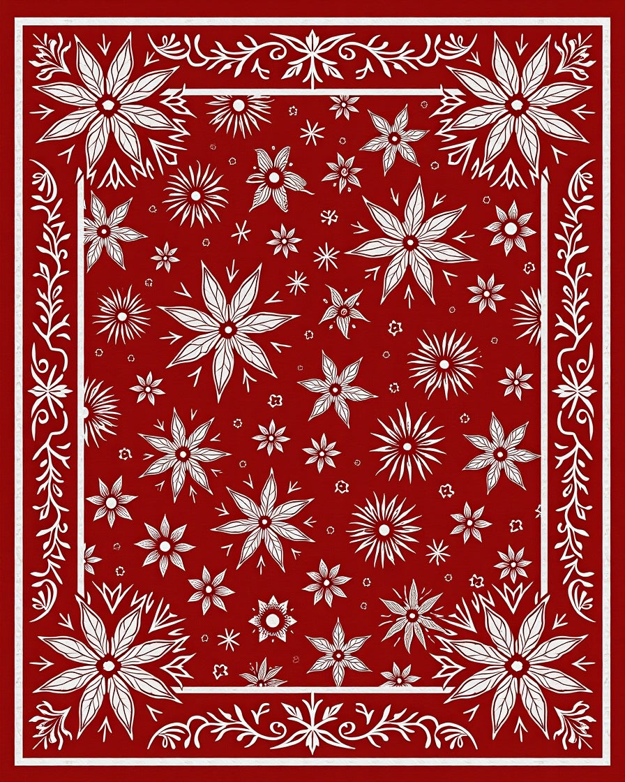 Festive Red Floral Pattern Rug
