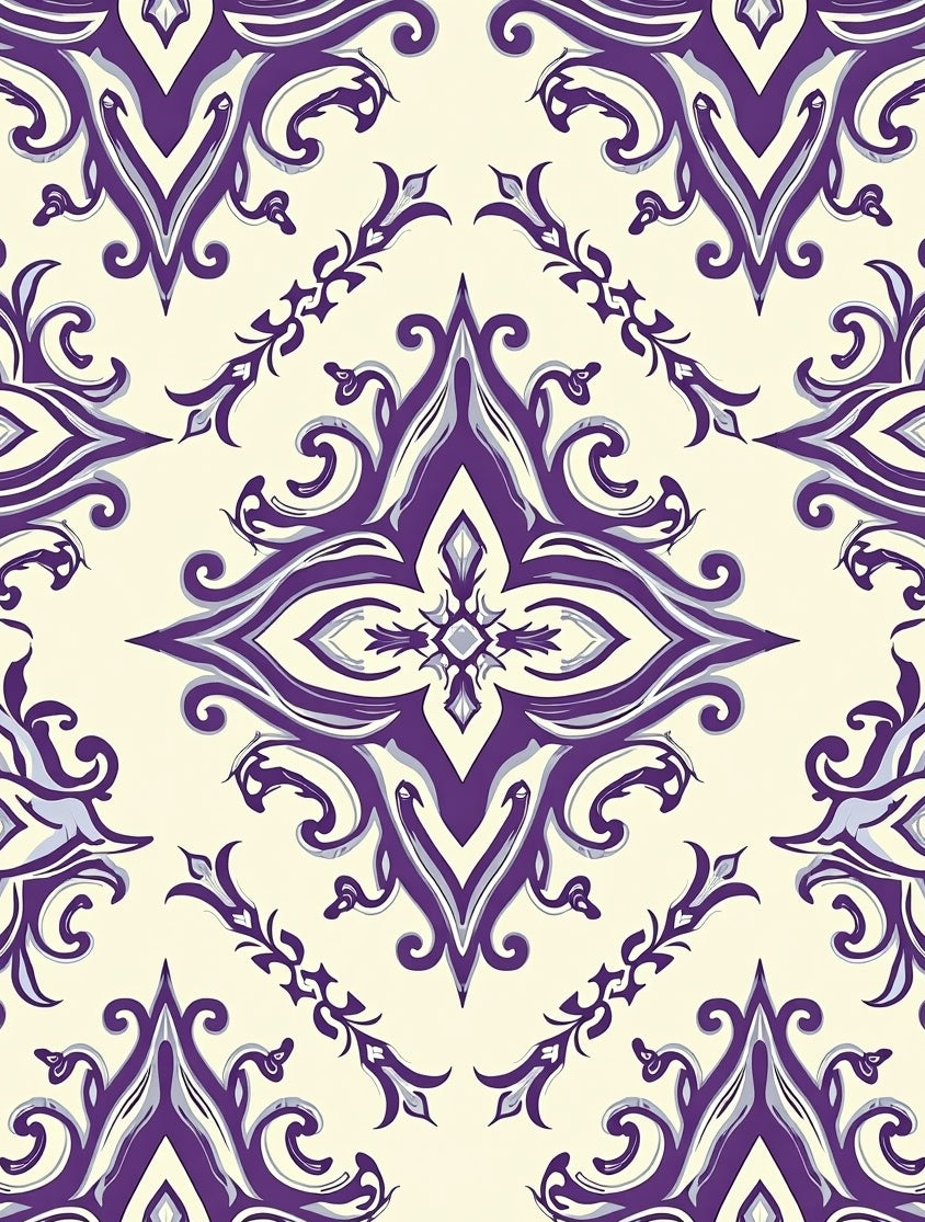 Ornate Purple Flourish Pattern Rug