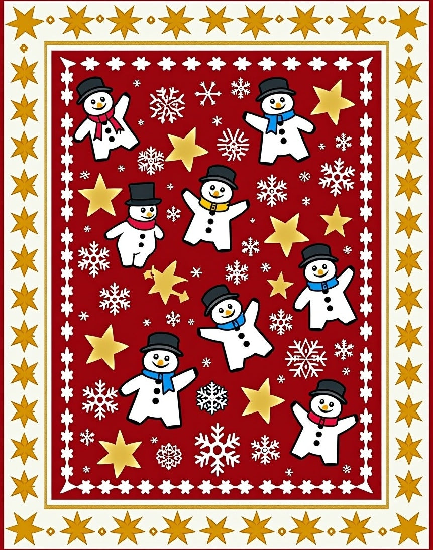 Festive Snowmen Gold Stars Pattern Rug