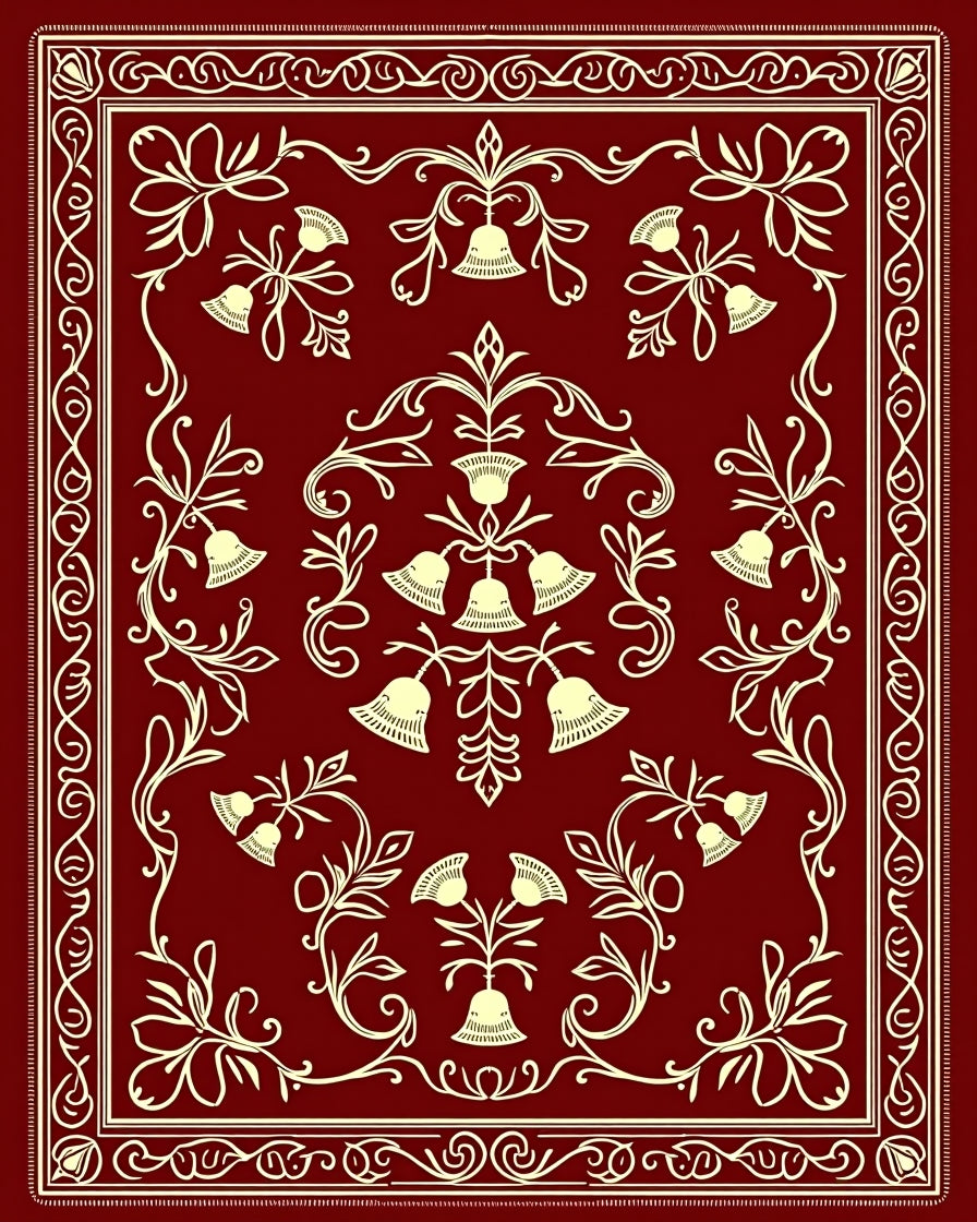 Elegant Red Floral Scrollwork Pattern Rug