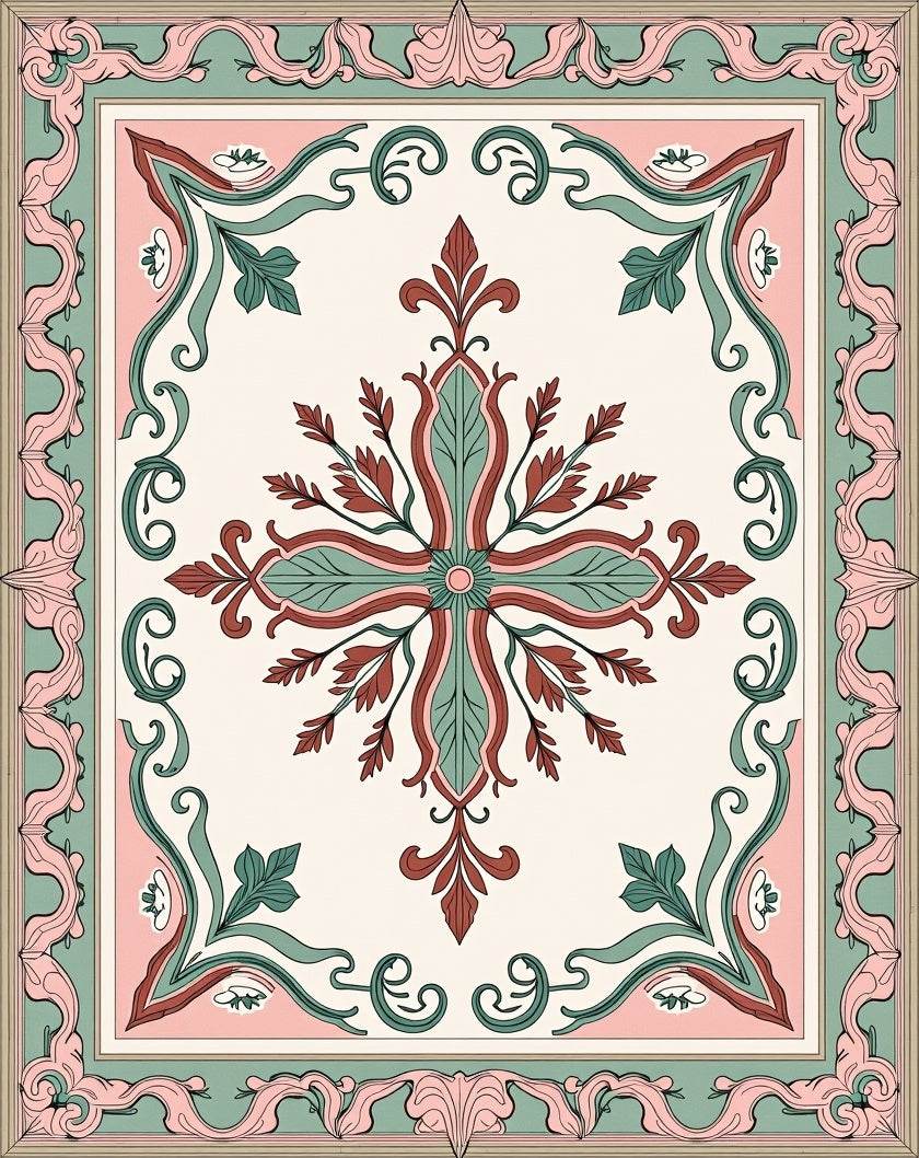 Vintage floral and scroll medallion design Rug