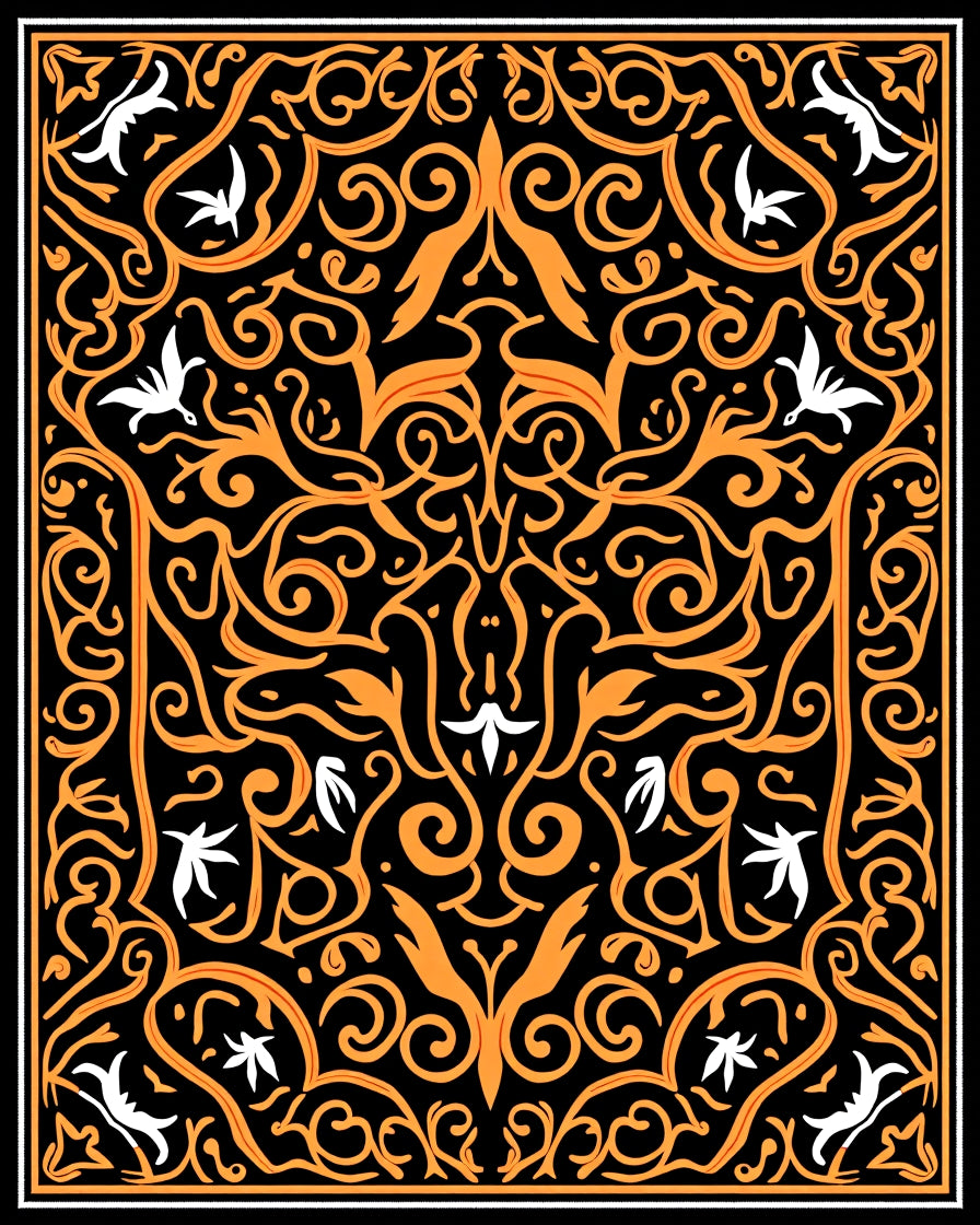 Intricate Orange Swirl Floral Pattern Rug