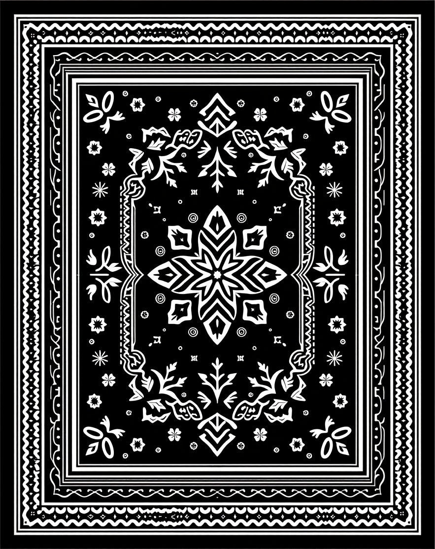 Black White Abstract Floral Mandala Rug