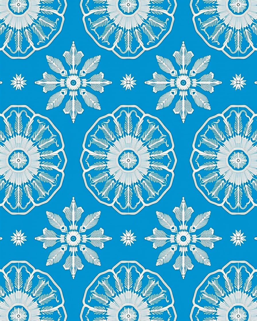 Bright Blue White Medallion Garden Rug