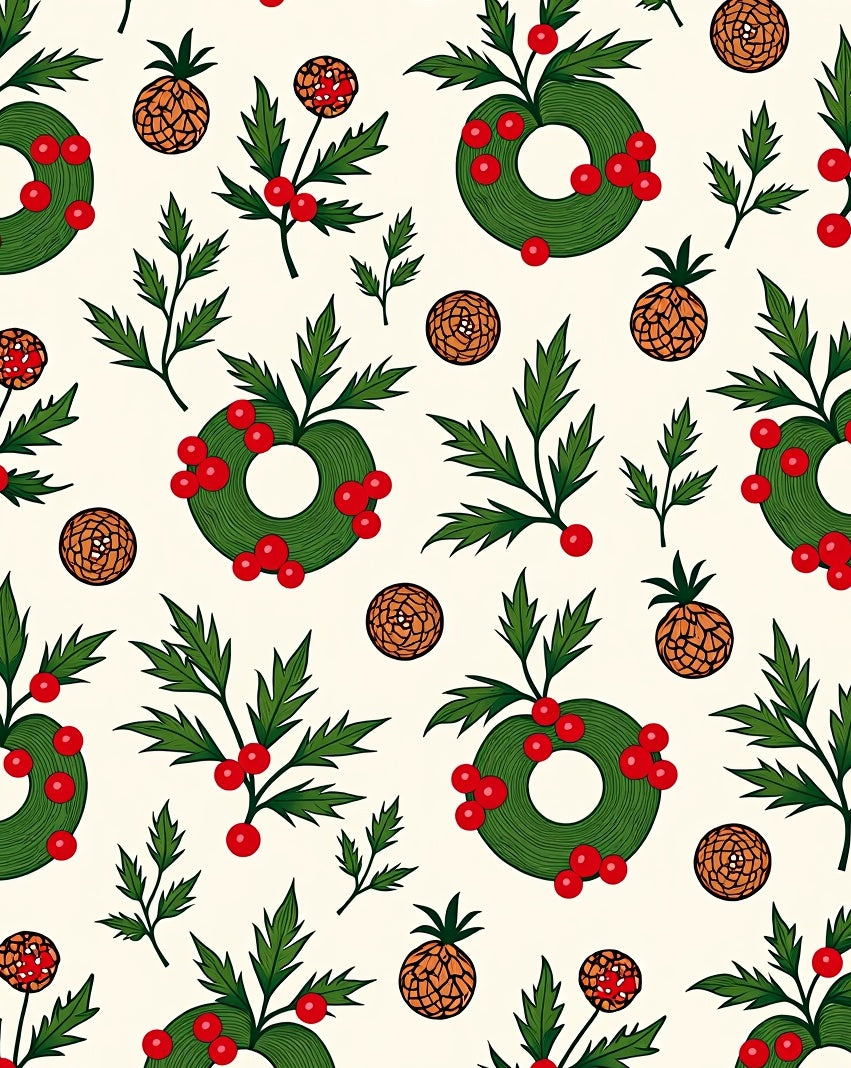 Green Holly Wreaths with Berries Pattern Rug