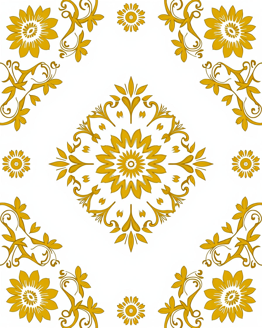 Golden Floral Medallion Decorative Pattern Rug