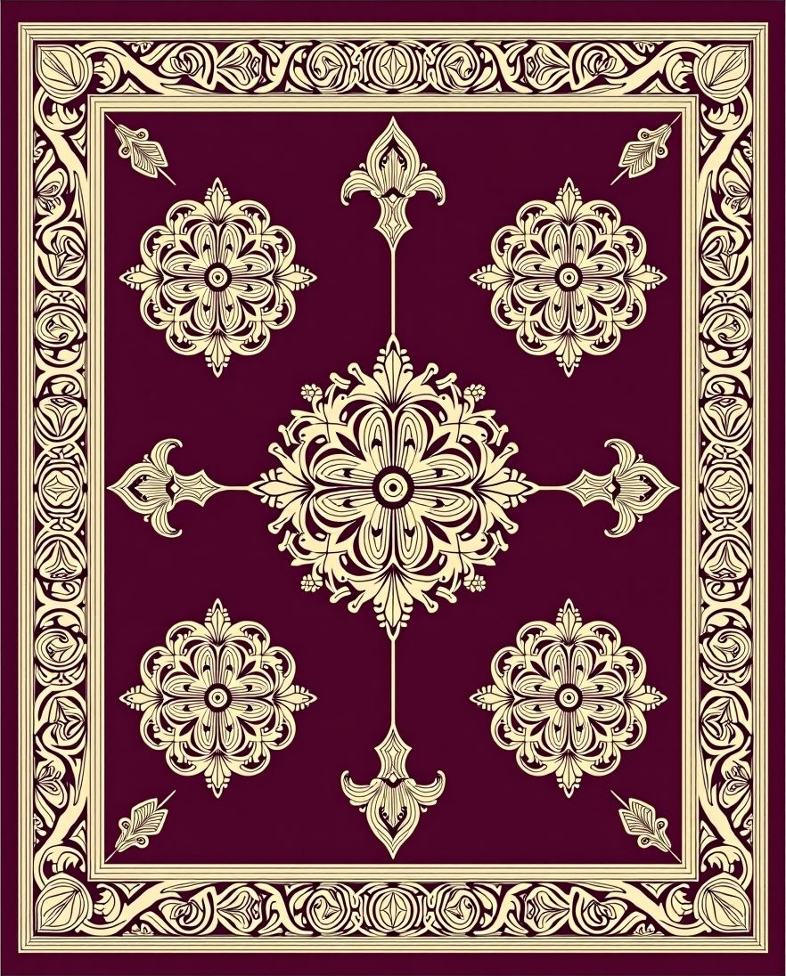 Ornate Floral Medallion Border Design Rug