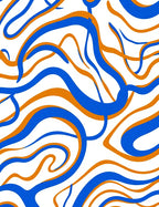 Swirling Blue and Orange Pattern Rug