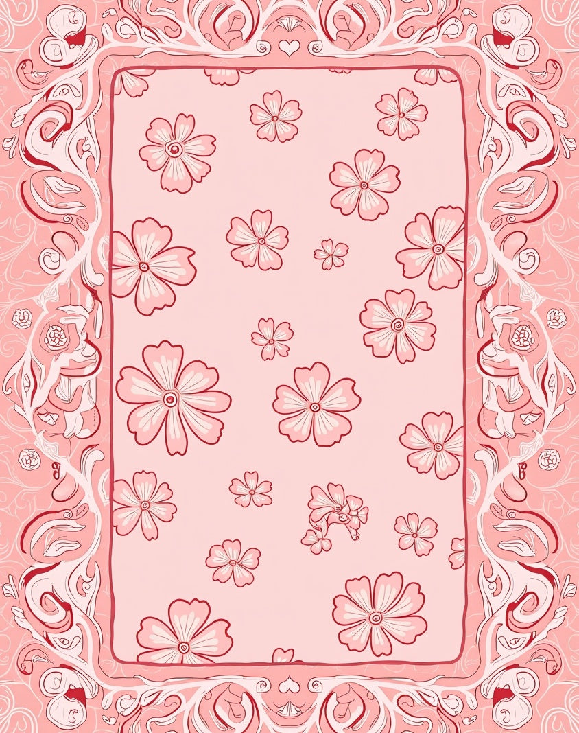 Pink Floral Lace Border Rug