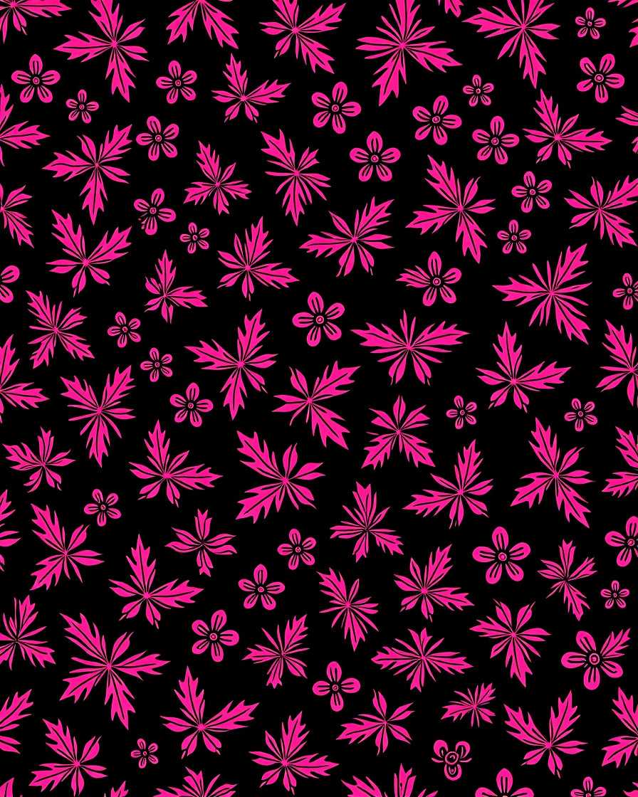Hot Pink Blossom Leaf Collage Rug