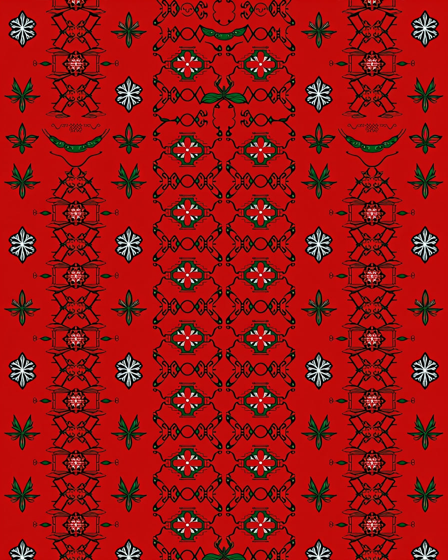 Bold Red Geometric Floral Pattern Rug