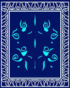Deep Blue Teal Abstract Floral Frame Rug
