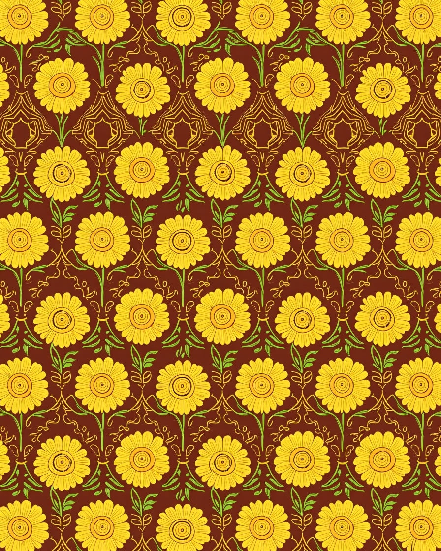 Whimsical Yellow Floral Line Art Rug