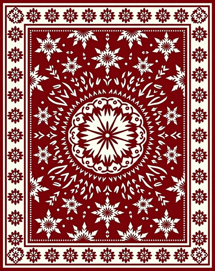 Red White Snowflake Mandala Design Rug