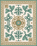 Elegant Green Brown Floral Medallion Rug