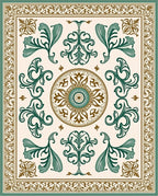 Elegant Green Brown Floral Medallion Rug