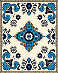 Ornate Blue Gold Floral Scrollwork Pattern Rug