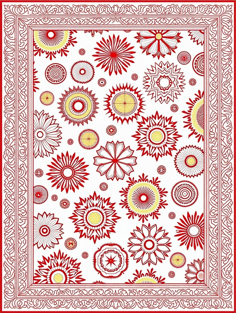 Red Floral Patterned Graphic Rug