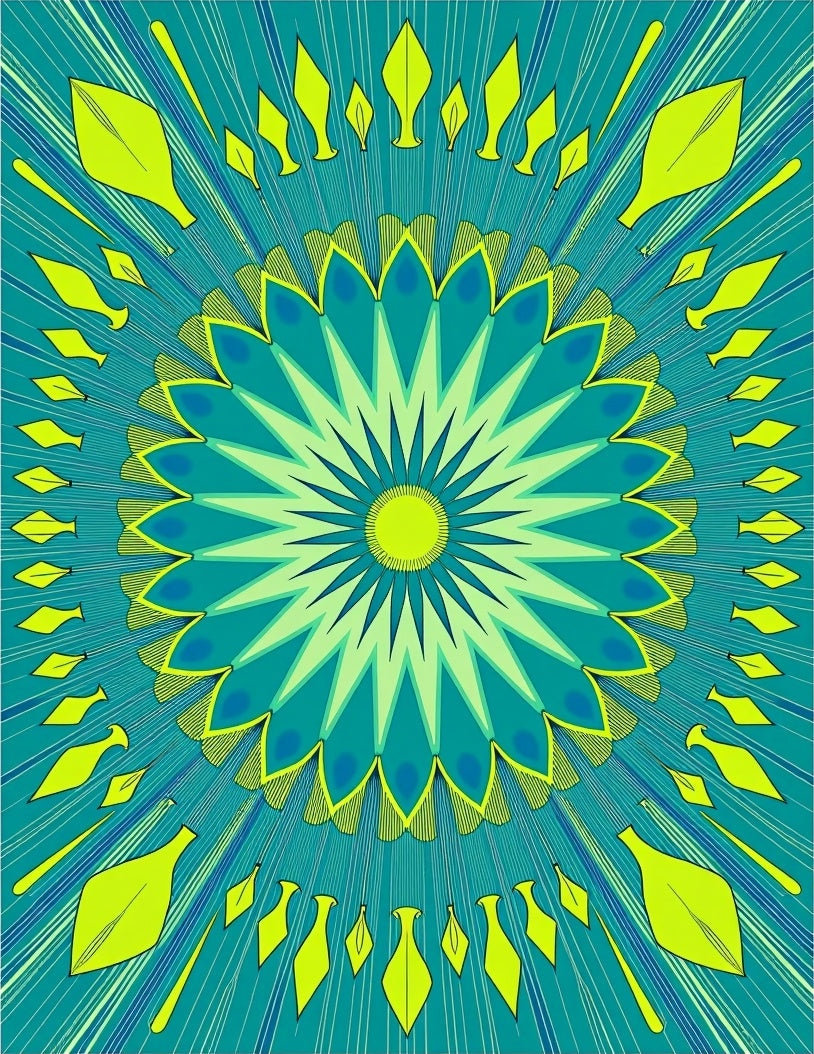 Radiating Teal 2 Petal Mandala Rug