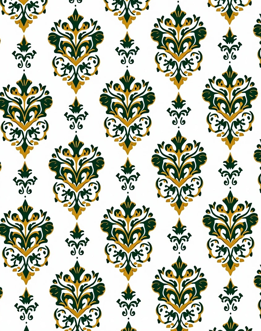 Damask Emerald Gold Pattern Rug
