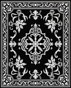 Classic Black White Floral Scroll Design Rug