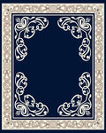 Ornate Navy Blue Floral Frame Design Rug