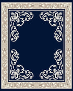 Ornate Navy Blue Floral Frame Design Rug