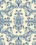 Classic Blue Ornamental Damask Pattern Rug