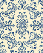 Classic Blue Ornamental Damask Pattern Rug