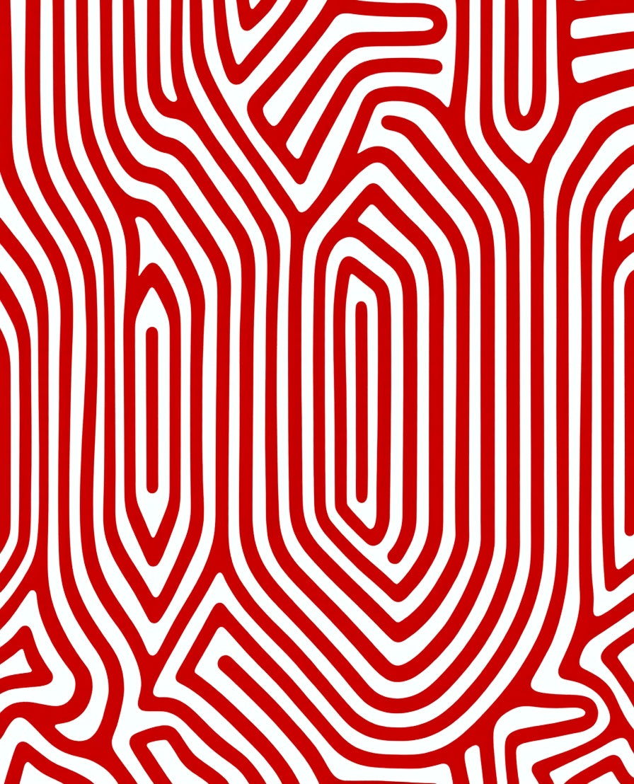Crimson White Abstract Maze Rug