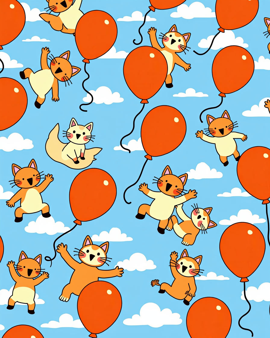 Whimsical Cats Balloons Sky Design Rug