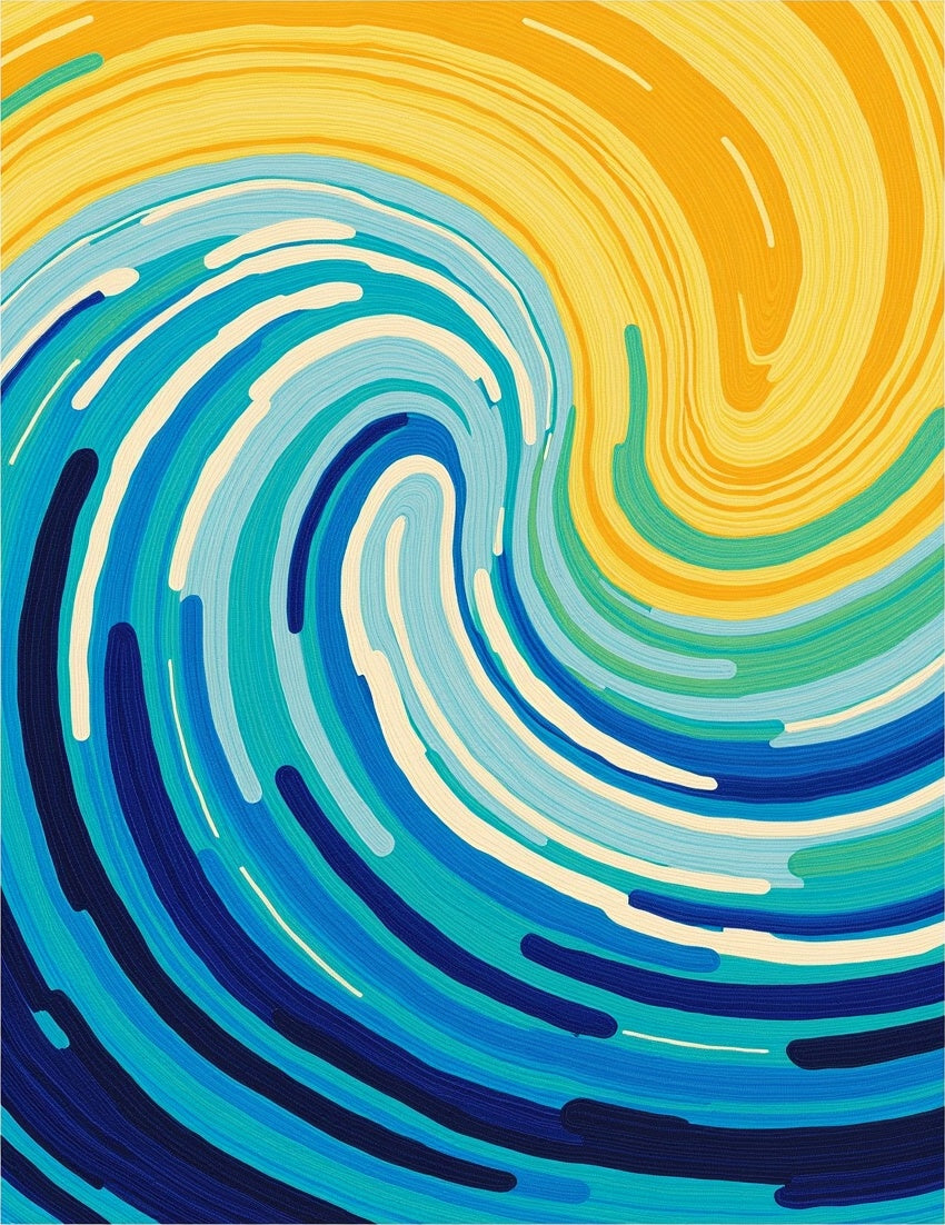 Swirling Abstract Blue Yellow Strokes Rug