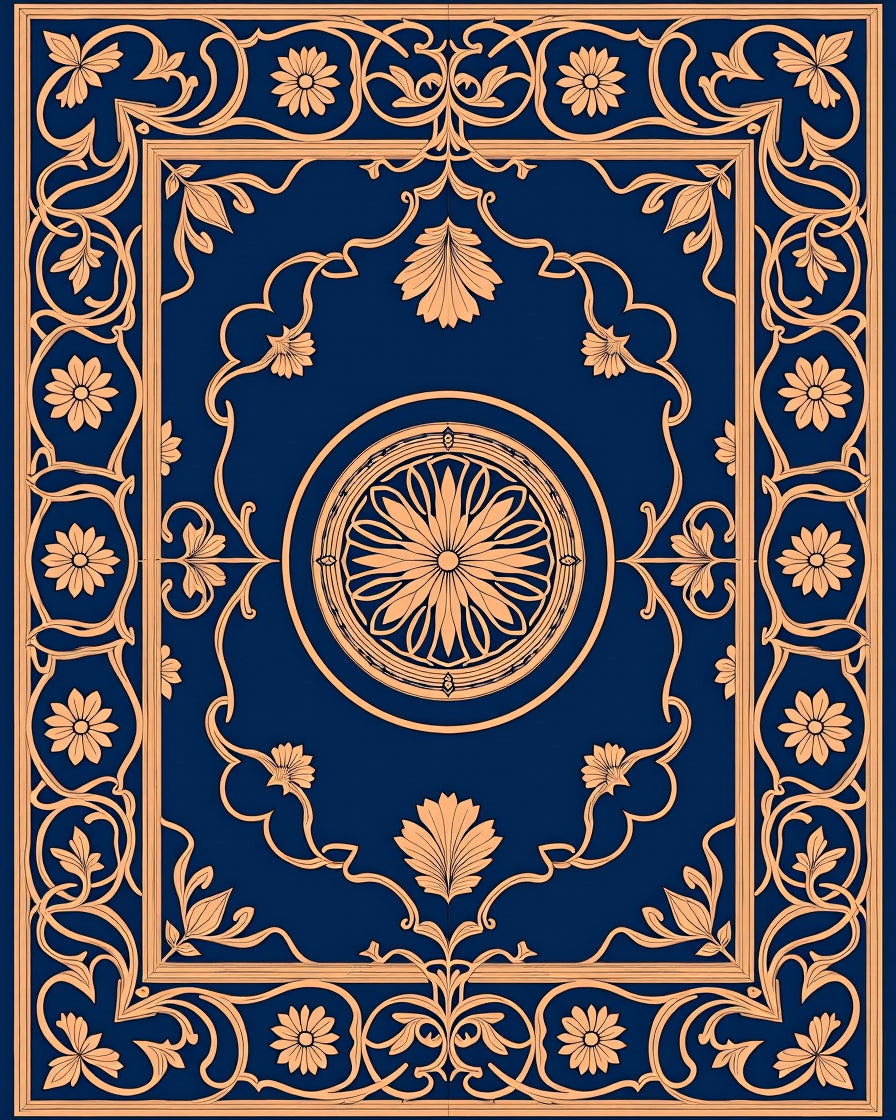 Ornate Floral Border Square Design Rug