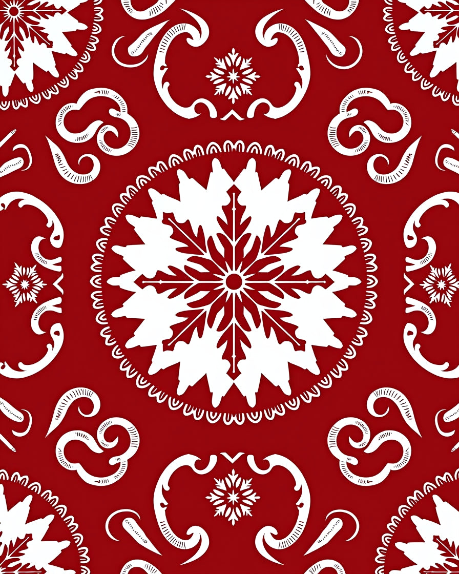 Intricate Snowflake Patterned Red Rug
