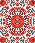 Red Teal Floral Medallion Pattern Rug