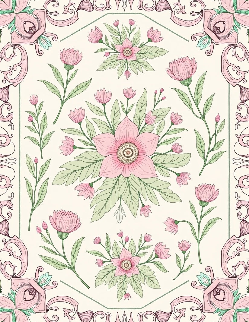 Pastel Floral Botanical Pattern Rug