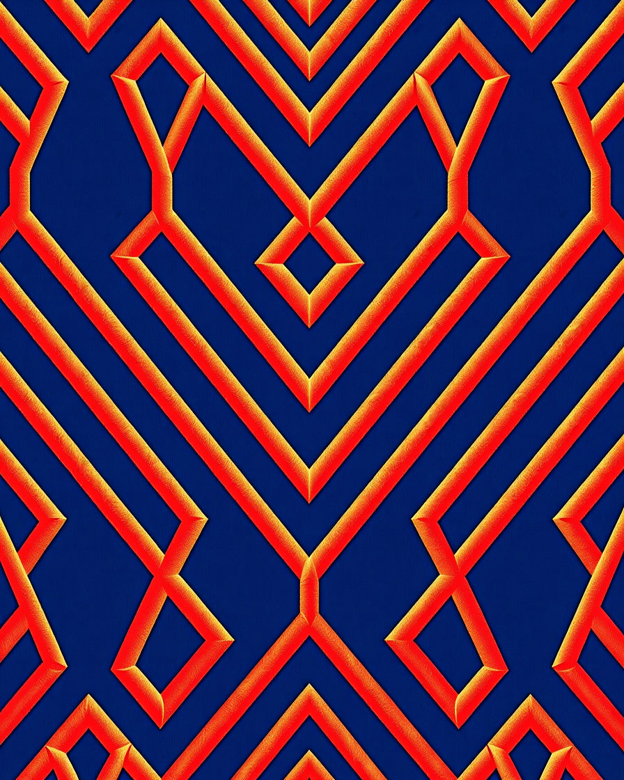 Bold Red Orange Geometric Pattern Rug
