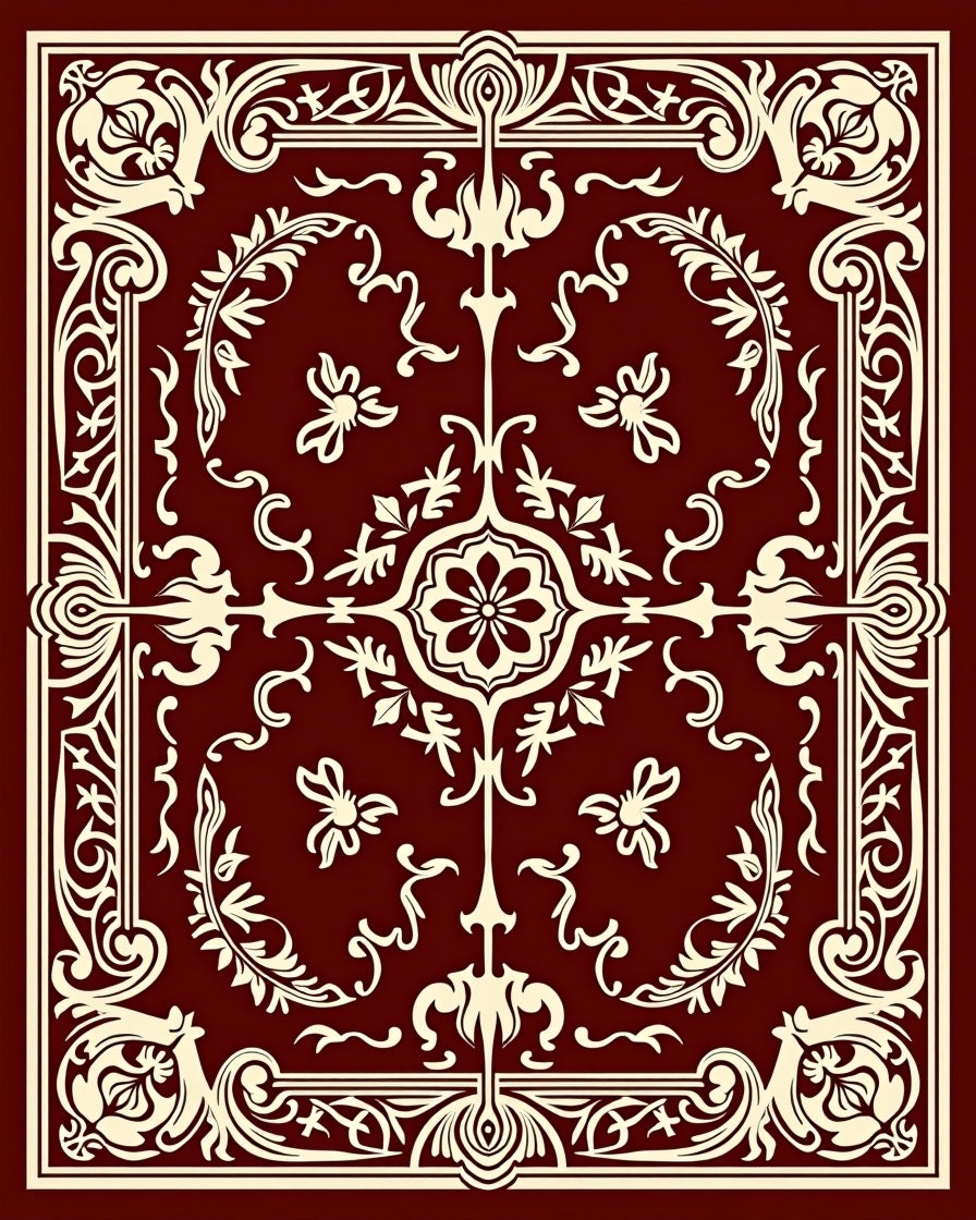Elegant Cream Floral Scrollwork Ornament Rug