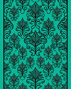 Damask Black On Teal Pattern Rug