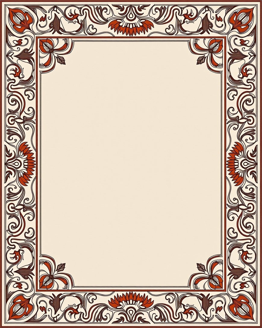 Ornate Floral Scrollwork Border Design Rug