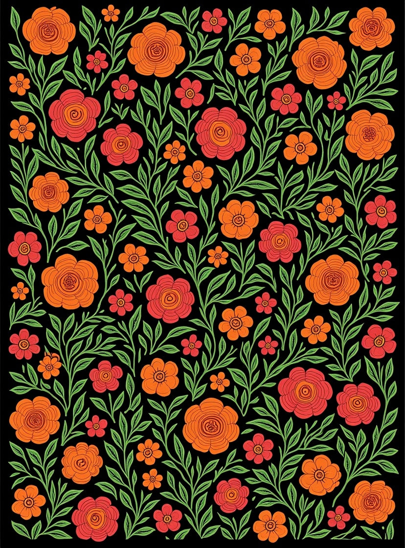 Rustic Floral Vine Artwork Rug