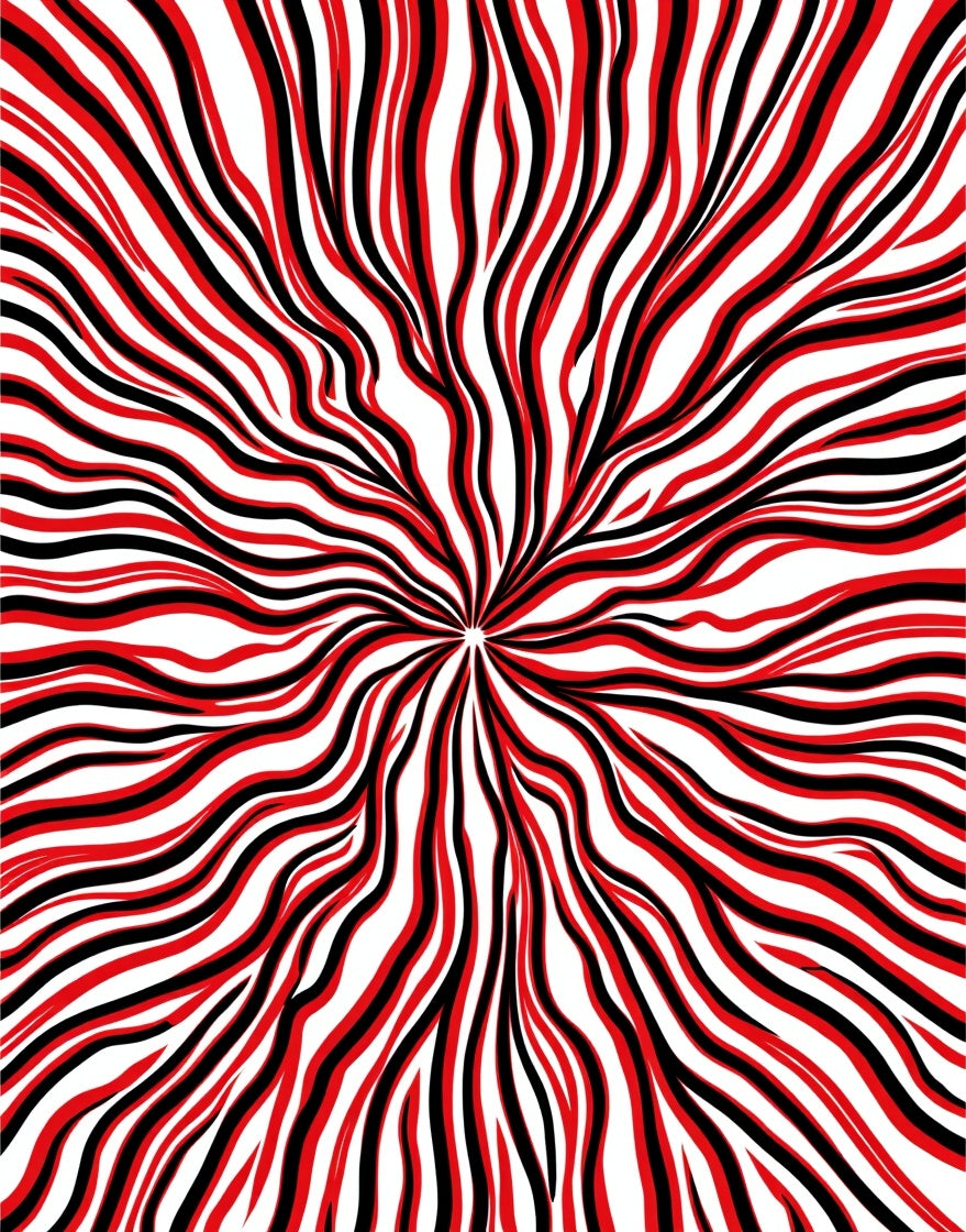 Red Black Abstract Flowing Lines Rug