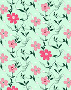Floral Vines Pink Blossoms Design Rug