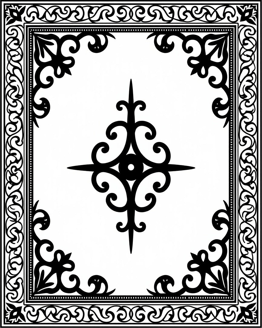 Intricate Scrollwork With Geometric Centerpiece Rug